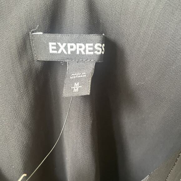 NWT EXPRESS Tank Top Womens Size Medium Black Sheer Stripes Knot Tie - Picture 2 of 7